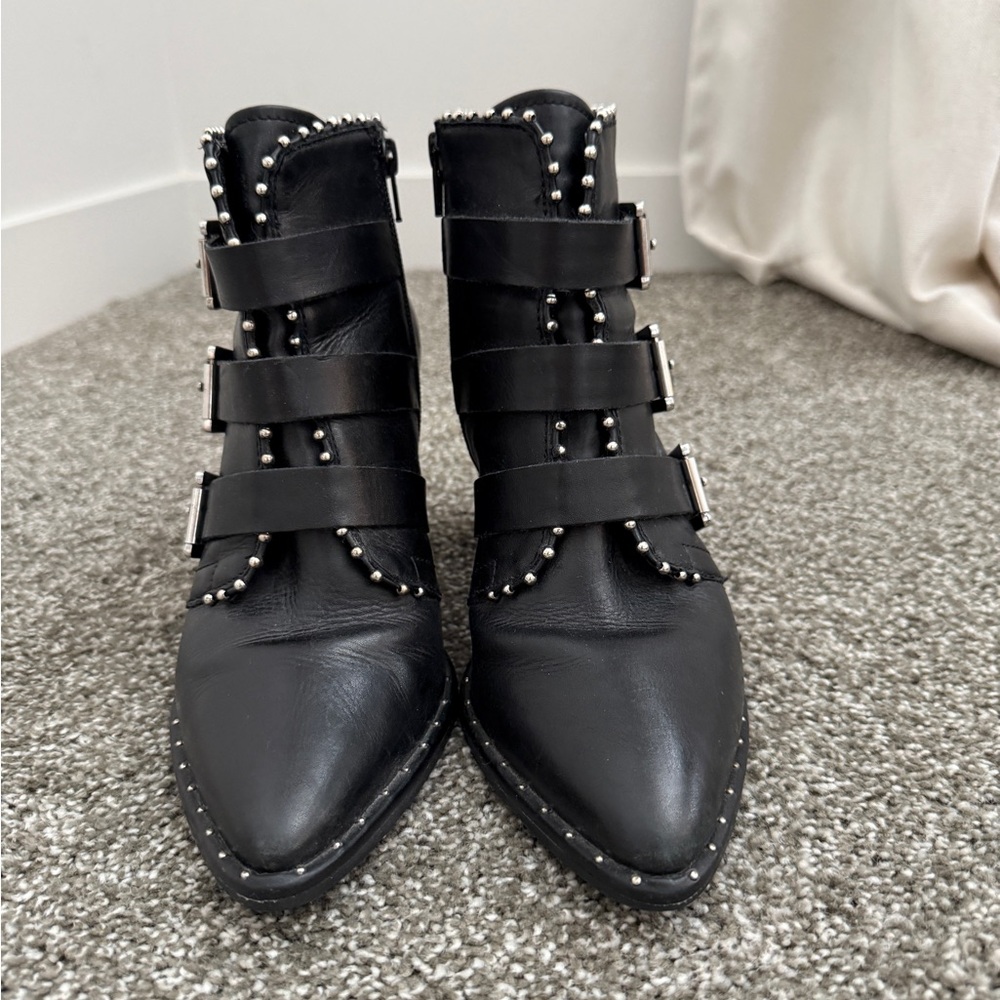 Steve Madden Humble Black Studded Buckle Ankle Boots for Women - Picture 6 of 7